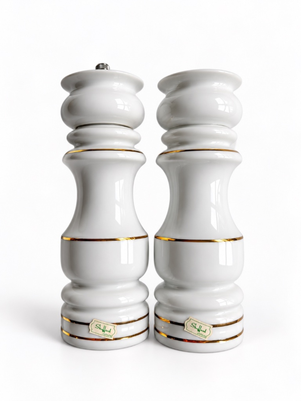 Vintage Suffland Japan Porcelain Salt & Pepper Set – White & Gold
